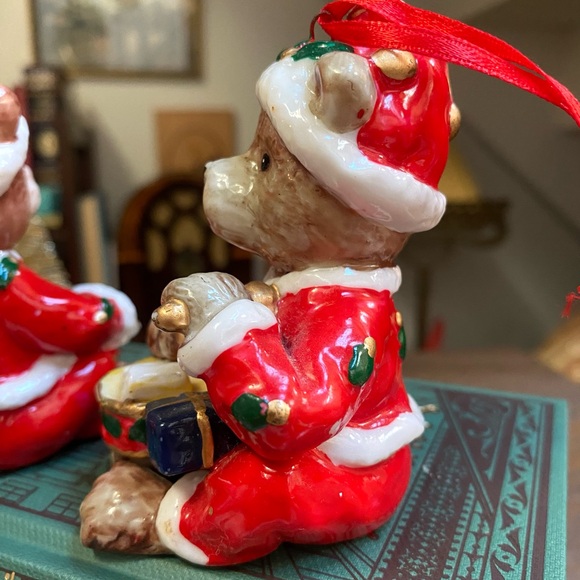 Vintage Teddy Bear Christmas Ornaments Set of 2, Christmas Bears Playing Drums - Picture 9 of 9